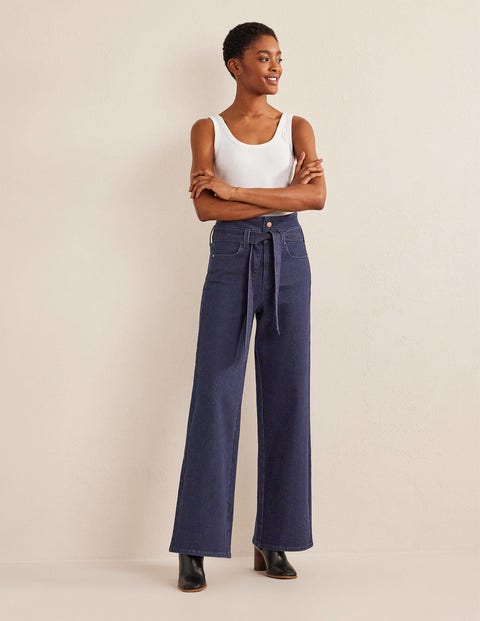 High Rise Tie Waist Jeans - RINSE WASH