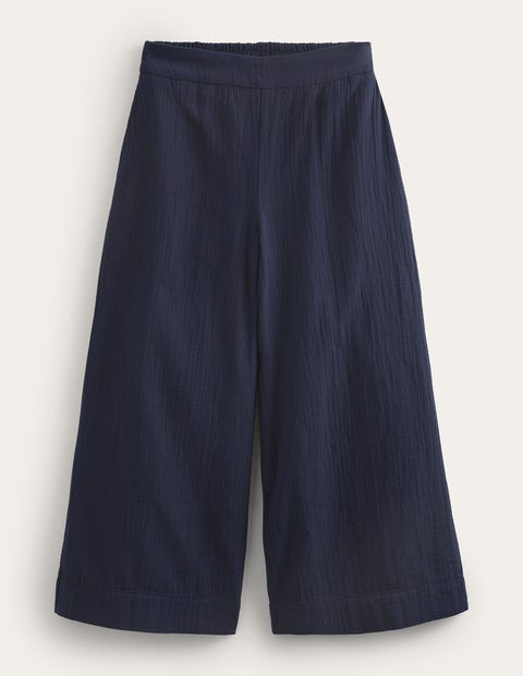 Double Cloth Cropped Trousers Blue Women Boden