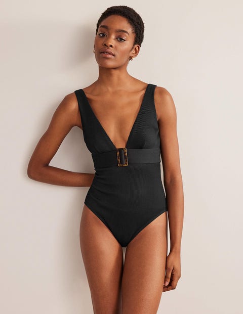 Resin Buckle V neck Swimsuit Black Boden EU