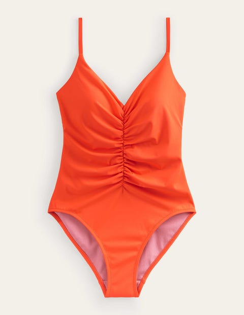 Ruched V-neck Swimsuit Orange Women Boden