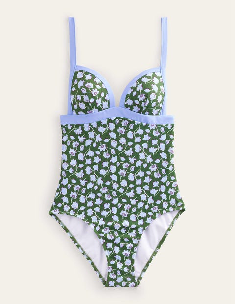 BODEN TRIANGLE PANELLED SWIMSUIT WINTER GREEN, BLUE FLORAL WOMEN BODEN
