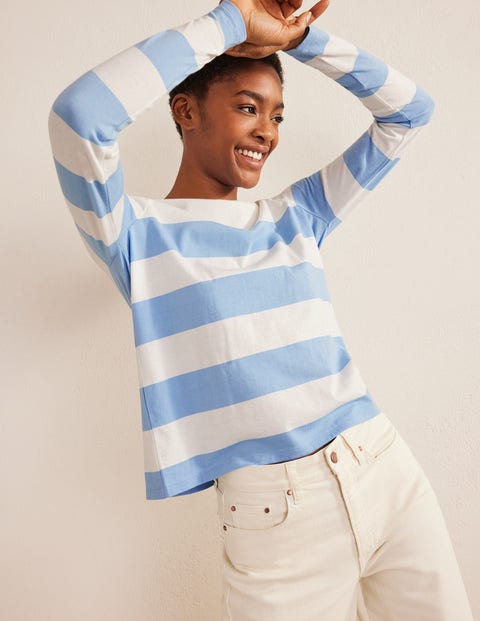 Bea Long Sleeve Breton - Linseed and Ivory Wide Stripe | Boden UK