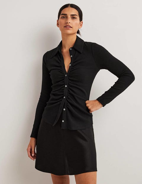 Ruched Front Jersey Shirt - Black