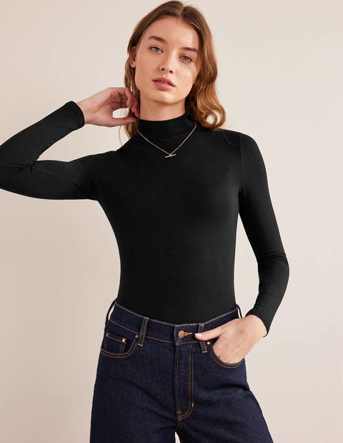 Jersey High Neck Top - Black