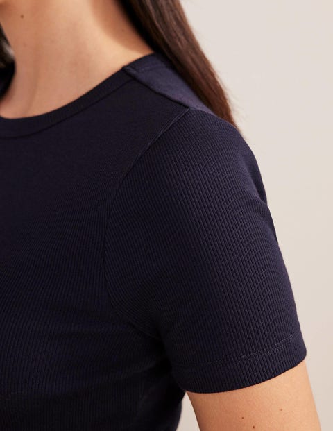 Cotton Ribbed T-Shirt - Navy | Boden US