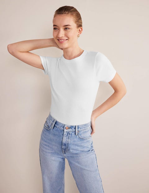 Cotton Ribbed T-Shirt - White | Boden UK