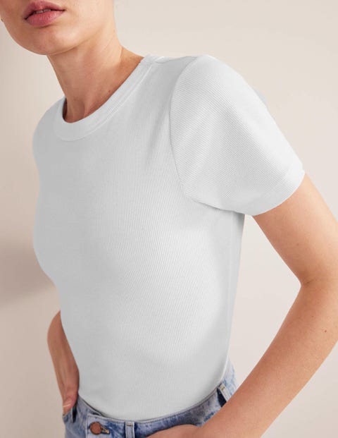 Cotton Ribbed T-Shirt - White | Boden US