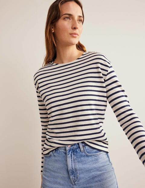 Embellished Shoulder Breton - Ivory/ Navy, Embellished | Boden US