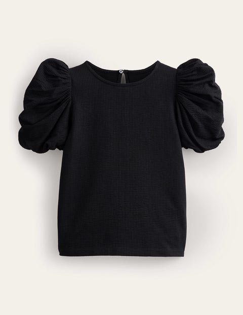 Puff Sleeve Jersey Top Black Women Boden