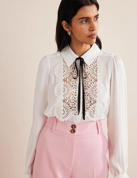Blouse avec plastron en dentelle Ivoire Boden FR