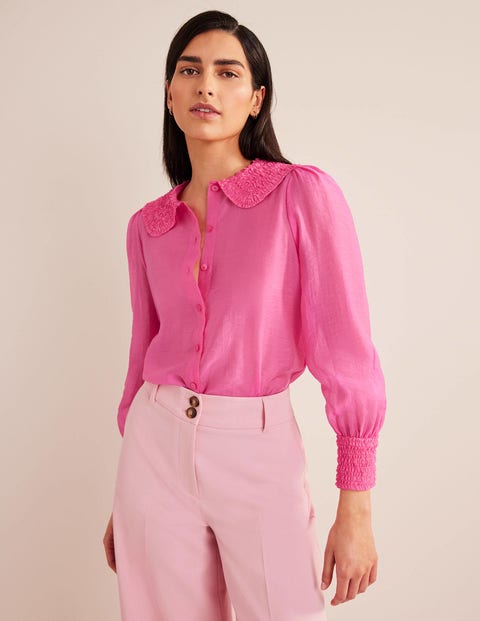 Ruffle Detail Organza Shirt - Shocking Pink | Boden UK
