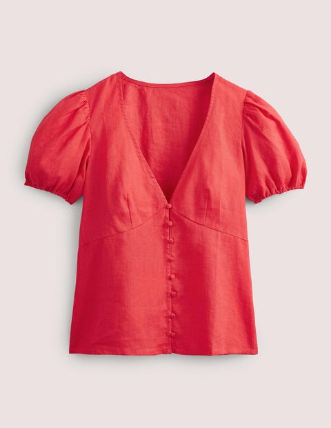 Fitted Linen V-neck Top Red Women Boden