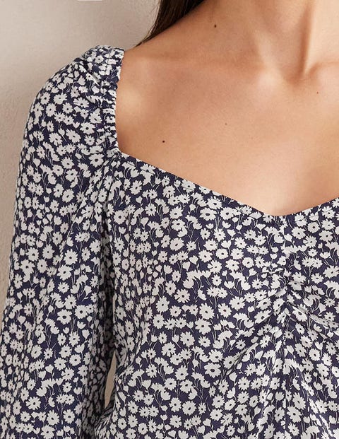 Sweetheart Printed Top - French Navy, Tulip Sprig | Boden UK
