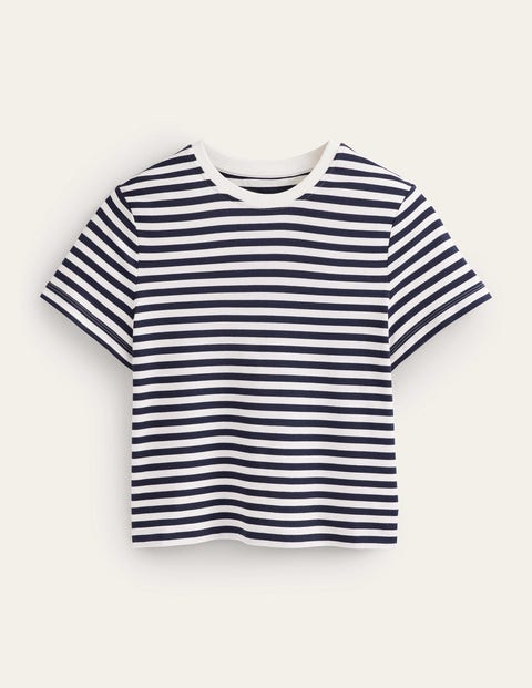 Perfect Cotton Cropped T-Shirt - Ivory / Navy Stripe | Boden US