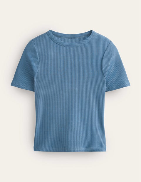 Soft Ribbed Crew Neck T-shirt Blue Women Boden