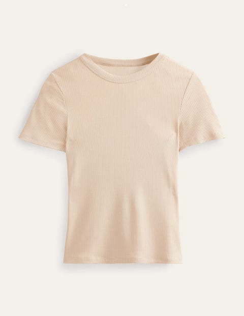 Soft Ribbed Crew Neck T-shirt Beige Women Boden