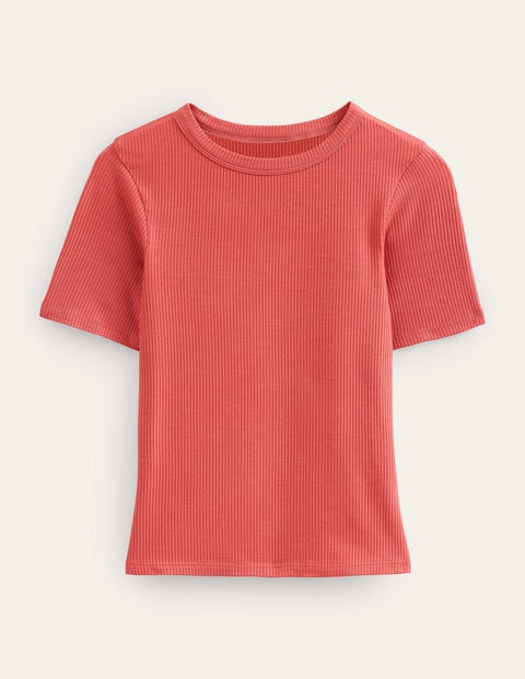 Soft Ribbed Crew Neck T-shirt Red Women Boden