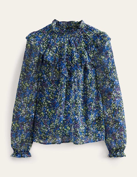 V Yoke Flounce Top - Nebulas Blue, Gardenia Petal | Boden UK