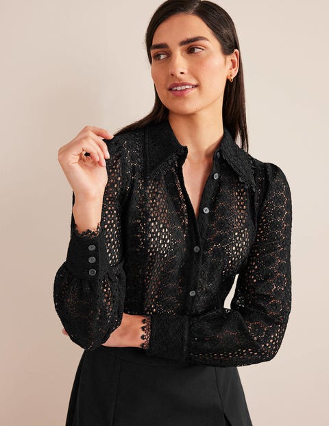 Fitted Lace Shirt - Black