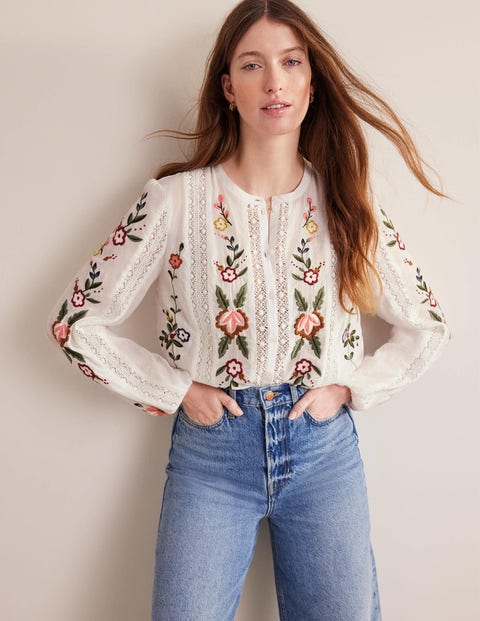 Floral Embroidered Blouse - White