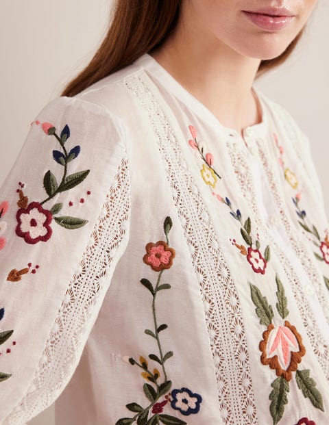 Peasant Blouses For Women Women's Cotton Linen V-Neck Blouse - Mexican Floral Embroidered Boho Peasant Top Long Sleeve Floral Embroidered Blouse