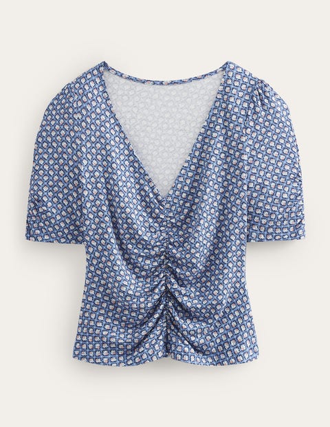 Ruched Front Printed Top Blue Women Boden