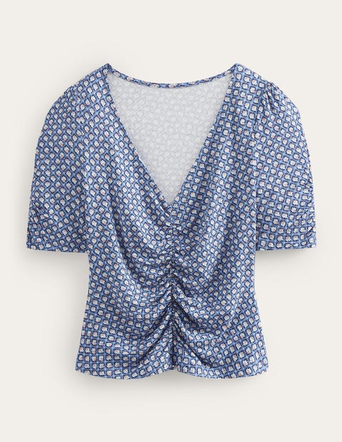 Ruched Front Printed Top - Porcelain Blue, Bloom Bud Ruched Front Printed Top - Porcelain Blue, Bloom Bud