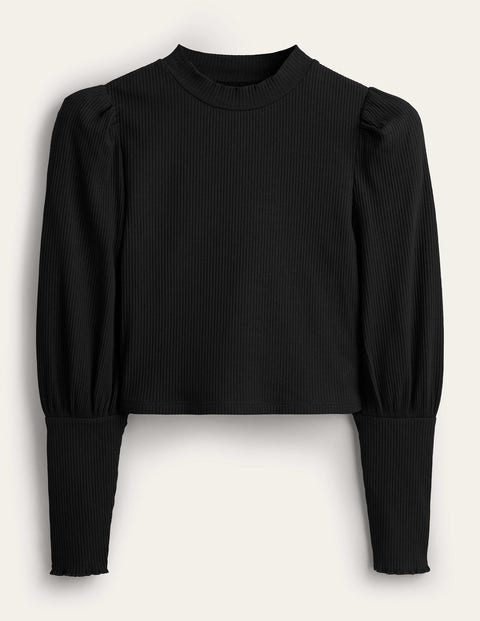 Sleeve Detail Ribbed Top Black Women Boden