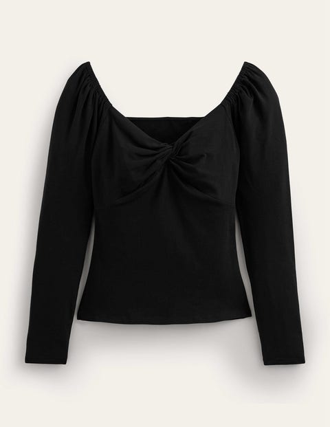 Jerseyoberteil mit Herzausschnitt Damen Boden, Schwarz