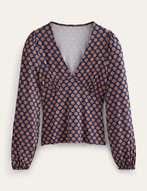 V-Neck Printed Top Navy Women Boden