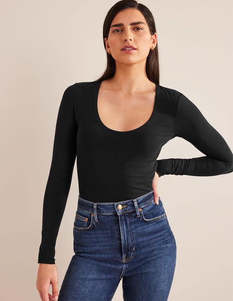 Double Layer Scoop Neck Top - Black | Boden UK