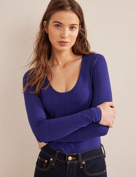 Double Layer Scoop Neck Top - Prussian Blue | Boden UK