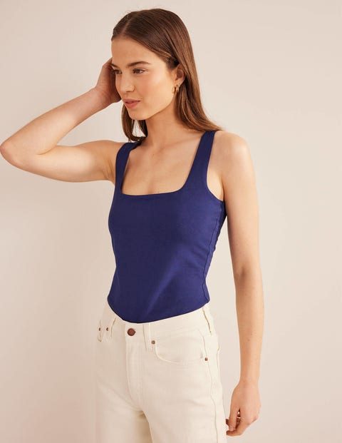 Double Layer Square Neck Tank - Prussian Blue