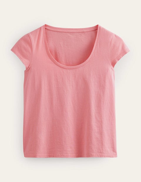 Pure Cotton Scoop Neck T-Shirt Peach Sorbet Women Boden