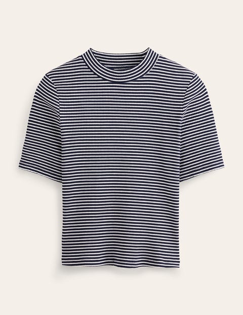 High Neck Ribbed Top Navy Women Boden