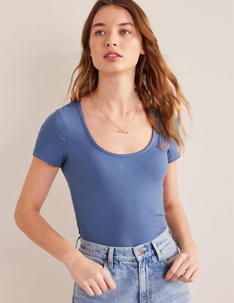 Scoop Neck Ribbed Top - French Blue | Boden US