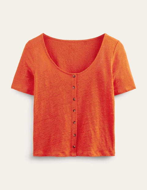 Scoop Neck Linen T-shirt Orange Women Boden