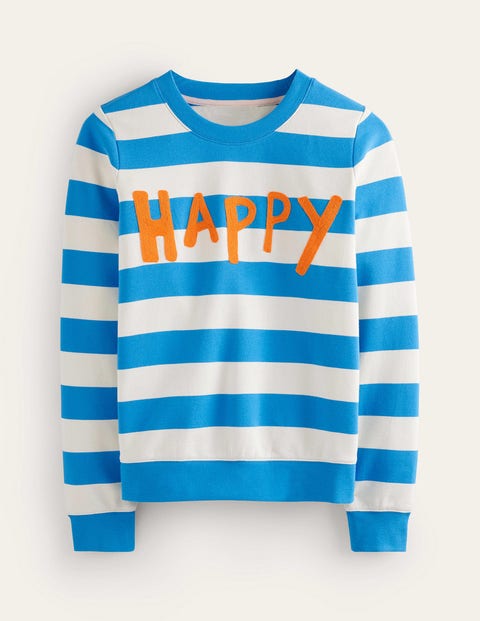 Hannah Besticktes Sweatshirt Damen Boden, Blau, Happy