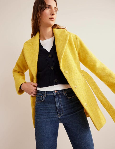 Strukturierter Mantel mit Gürtel Damen Boden, Gelb