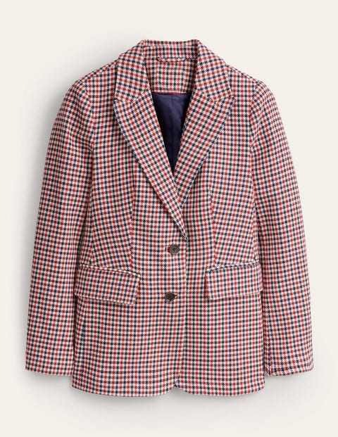 Lässiger langer Karoblazer Women Boden, Rot/Navy/Kamelbraun, Kariert