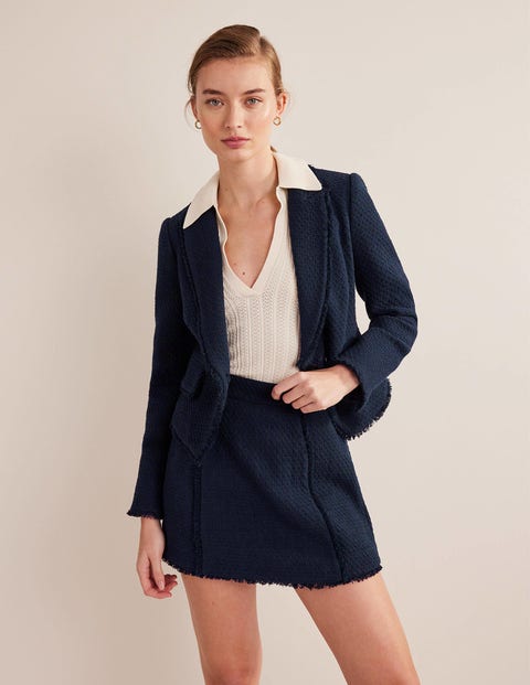 The York Cropped Cotton Blazer Blue Women Boden, Navy