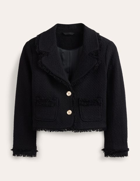 Boden Textured Fitted Cropped Jacket Black Women
