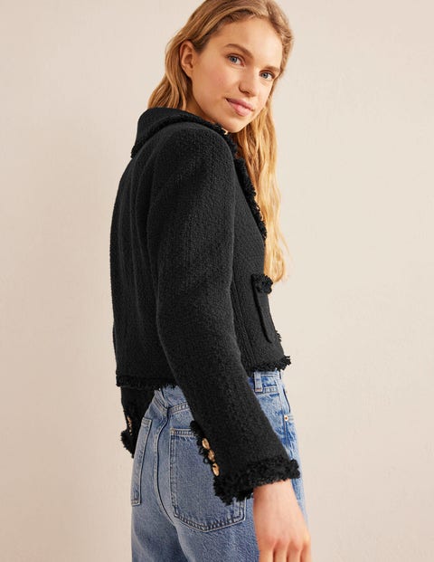 Textured Fitted Cropped Jacket - Black