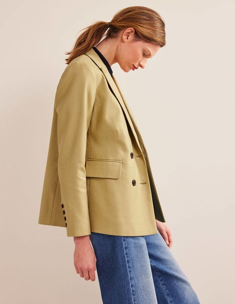 Doppelreihiger Twill-Blazer Damen Boden, Schiefergrün