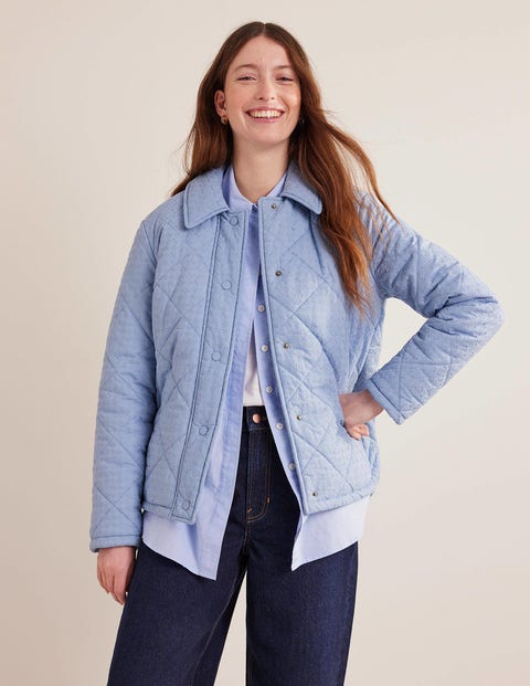 Broderie Quilted Cotton Jacket - Chambray