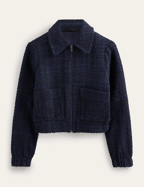 Textured Zip Through Jacket Blue Women Boden