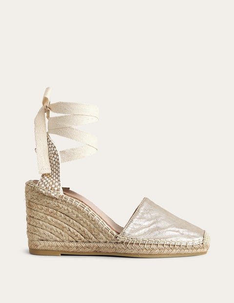 Boden Esme Espadrille Wedges Gold Metallic Leather Women