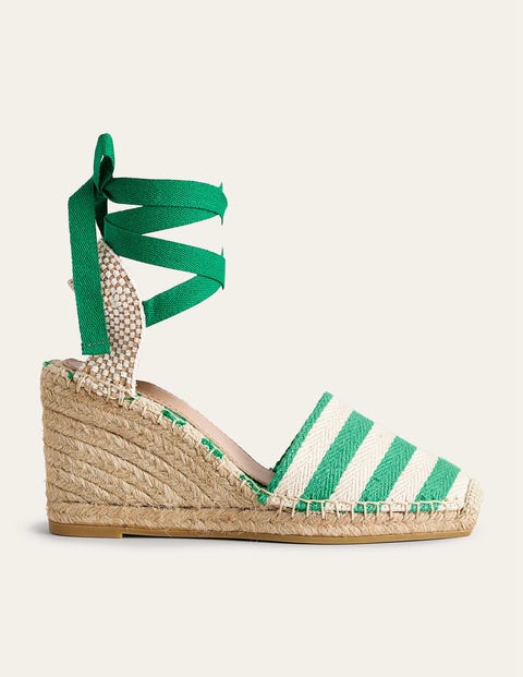 Esme Espadrille Wedges - Green Stripe | Boden US