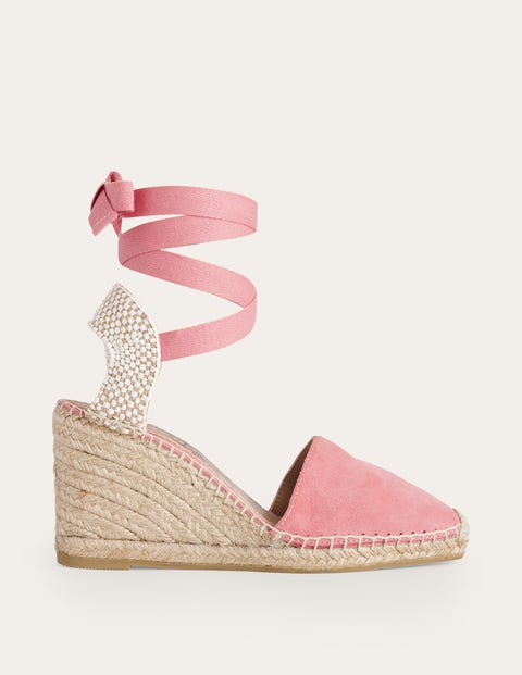 Boden Esme Espadrille Wedges Blush Suede Women