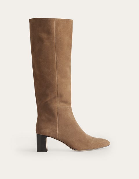 Boden Erica Knee High Leather Boots Golden Brown Cow Suede Women